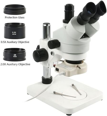 Microscope Kit 3.5X 7X-45X 90X Continuous Zoom Simul Focal Trinocular Stereo Microscope Holder Stand 56 LED Light for Phone Soldering Repair Microscope Lens Adapters(Black) in Saudi Arabia