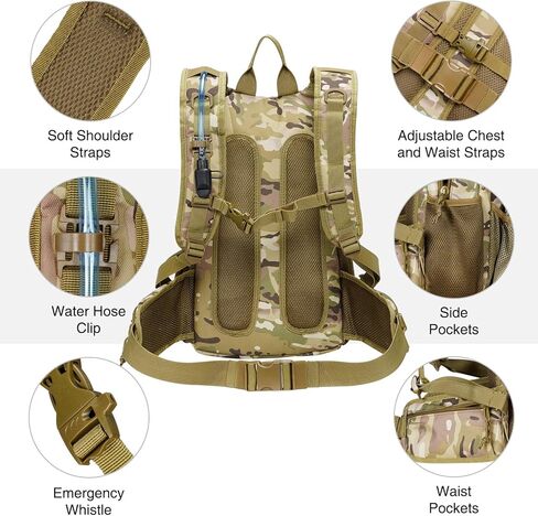 22L حقيبة ظهر ترطيب تكتيكي مع المثانة 3L ماء ، كيس مياه موللي خفيفة الوزن للرجال النساء ، حزمة ترطيب المشي لمسافات طويلة لصيد ركوب الدراجات في ركوب الدراجات ، حزمة اليومية مع جيب الخصر ، كامو in Kuwait
