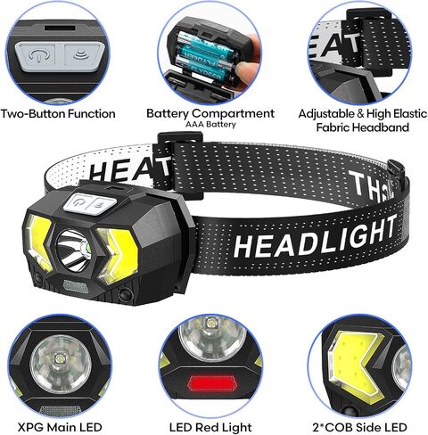 Lsnisni LED Headlamp 2 Pack,1500 Lumen Bright Head Lamp with 7 Modes,Lightweight and Adjustable Headlight for Head,IPX5 Waterproof Head Light for Adults Camping Outdoor, 6AAA Batteries Included in Saudi Arabia