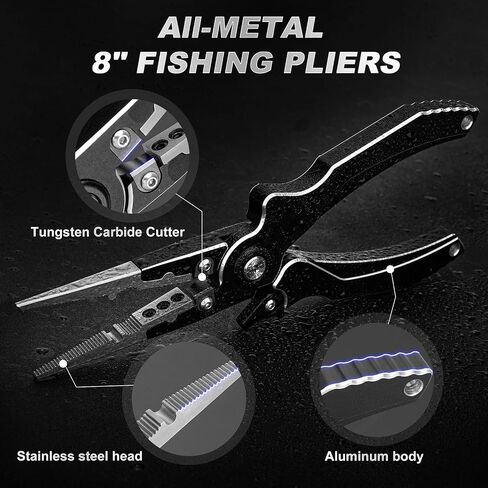 Aluminum Alloy Fishing Pliers, Corrosion Resistant,Multifunctional Hook Remover with 2 Sheaths,Safety Lock, Fishing Line Cutting,Tungsten Carbide Cutters, 8 Inch Lightweight Fishing Tool in Saudi Arabia