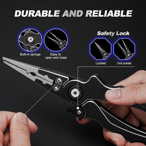 Aluminum Alloy Fishing Pliers, Corrosion Resistant,Multifunctional Hook Remover with 2 Sheaths,Safety Lock, Fishing Line Cutting,Tungsten Carbide Cutters, 8 Inch Lightweight Fishing Tool in Saudi Arabia