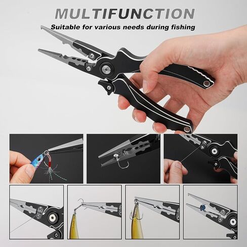 Aluminum Alloy Fishing Pliers, Corrosion Resistant,Multifunctional Hook Remover with 2 Sheaths,Safety Lock, Fishing Line Cutting,Tungsten Carbide Cutters, 8 Inch Lightweight Fishing Tool in Saudi Arabia