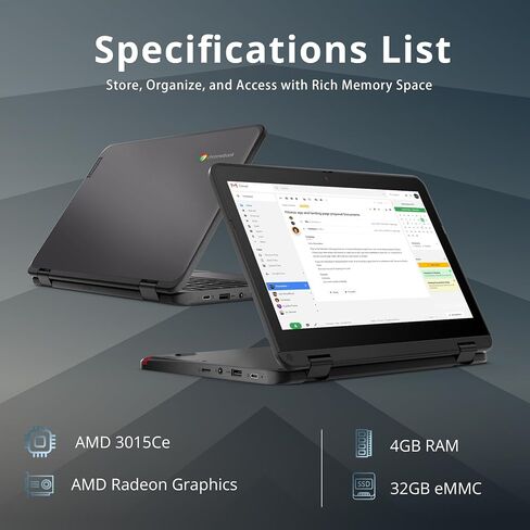 Lenovo 300e Gen 3 Chromebook 11.6 "2-in-1 laptop touchcreen laptop ، AMD 3015CE Processor ، 4GB RAM ، 32GB EMMC ، AMD Radeon Graphics ، 720p Webcam ، Wi-Fi 5 ، Bluetooth ، Chrome OS ، Gray (Renewed) in Saudi Arabia