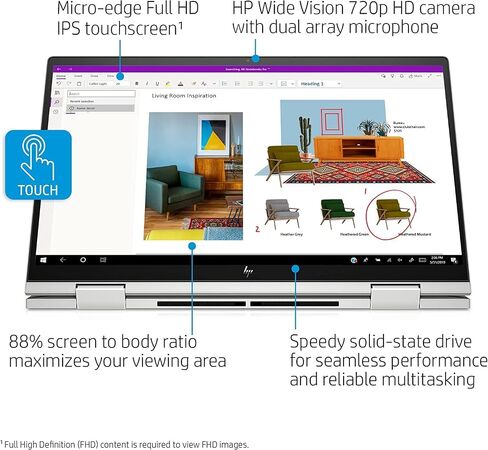 HP Envy X360 2-in-1 15.6 "FHD Touchscreen Captop ، Intel Core I5-1135G7 ، 64GB RAM 1TB SSD ، Wi-Fi ، Bluetooth ، HDMI ، WebCam ، لوحة مفاتيح خلفية ، قارئ بصمات الأصابع ، Windows 11 Home ، Silver Natural Silver in Saudi Arabia