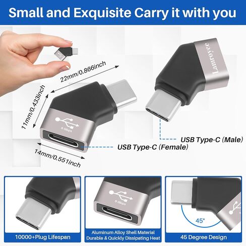 USB Type C 3.1 Extension Adapter 2Pack ، 45 درجة زاوية USB C الذكور إلى موصل الموسع الإناث يدعم الشحن ونقل البيانات عالية السرعة 5 جيجابت في الثانية لسلسلة iPhone 16/15 ، Galaxy S23 ، MacBook Pro ، إلخ in Kuwait