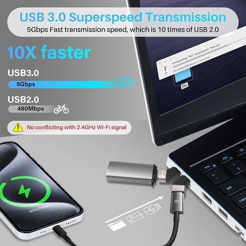 USB Type C 3.1 Extension Adapter 2Pack ، 45 درجة زاوية USB C الذكور إلى موصل الموسع الإناث يدعم الشحن ونقل البيانات عالية السرعة 5 جيجابت في الثانية لسلسلة iPhone 16/15 ، Galaxy S23 ، MacBook Pro ، إلخ in Kuwait