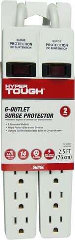 Hyper Tough 2 Pack 6-Otlet 2.5ft Surge Protector ، White in Kuwait