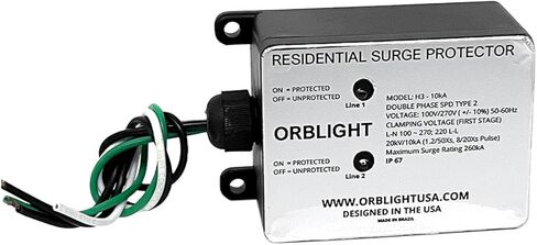 Orblight EMP Surge Protector-House House Lightning & Solar Flare Protection ، 2-phase ، 3-ware ، 260ka ، IP67 ، ABS عالية التأثير ، تقنية الدرع (ORB012) in Saudi Arabia