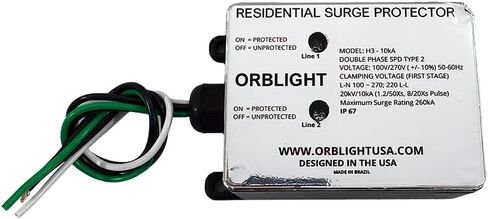 Orblight EMP Surge Protector-House House Lightning & Solar Flare Protection ، 2-phase ، 3-ware ، 260ka ، IP67 ، ABS عالية التأثير ، تقنية الدرع (ORB012) in Saudi Arabia
