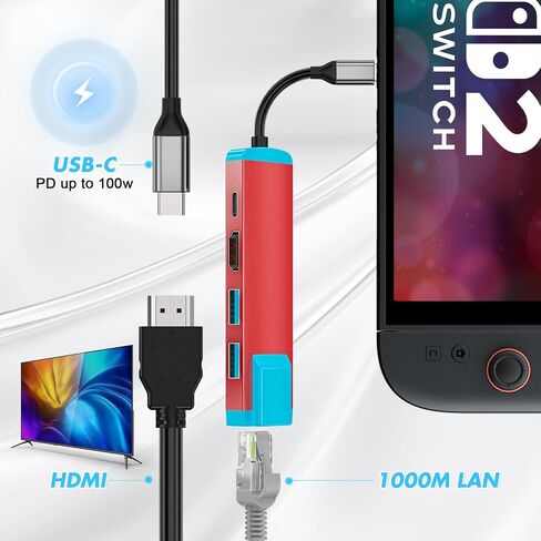 محول USB C إلى محول HDMI للمفتاح 2 ، محطة إرساء USB C مع 4K@60Hz HDMI Port/Type-C PD Port/USB 3.0 PORT/1000M PORT in Kuwait