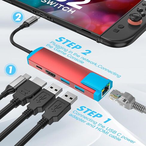 محول USB C إلى محول HDMI للمفتاح 2 ، محطة إرساء USB C مع 4K@60Hz HDMI Port/Type-C PD Port/USB 3.0 PORT/1000M PORT in Kuwait