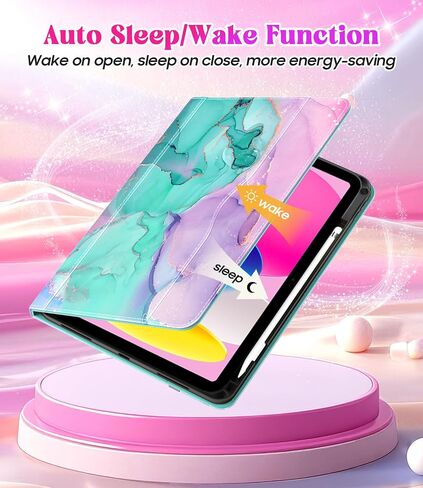حافظة Zonefoker لجهاز iPad الجيل العاشر 2022، وغطاء حماية iPad 10 Gen 10.9 بوصة مع حامل قلم رصاص، وحامل عرض متعدد الزوايا، وتصميم الجيب، وحافظات جلدية قابلة للطي للنساء والرجال، أزرق رخامي in Saudi Arabia