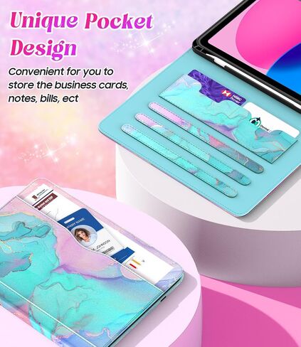 حافظة Zonefoker لجهاز iPad الجيل العاشر 2022، وغطاء حماية iPad 10 Gen 10.9 بوصة مع حامل قلم رصاص، وحامل عرض متعدد الزوايا، وتصميم الجيب، وحافظات جلدية قابلة للطي للنساء والرجال، أزرق رخامي in Saudi Arabia