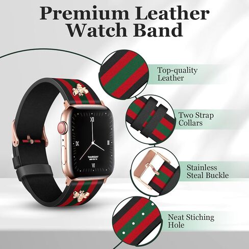 Designer Leather Bands with Charms Compatible with Apple Watch 38mm 40mm 41mm 42mm(S10) 42mm(S1/2/3) 44mm 45mm 46mm 49mm Women Men Strap for iWatch Series 10/9/8/7/6/5/4/3/2/1/SE/Ultra1 2 in Kuwait