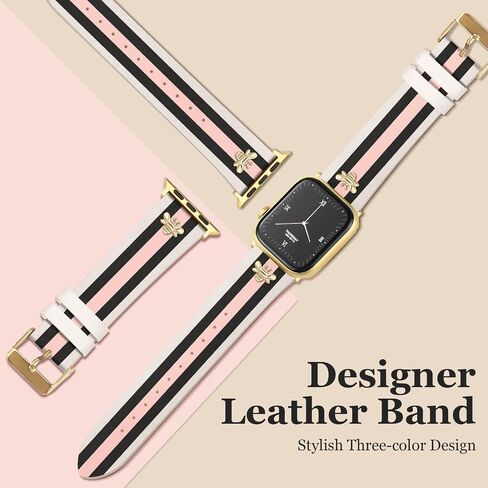 Designer Leather Bands with Charms Compatible with Apple Watch 38mm 40mm 41mm 42mm(S10) 42mm(S1/2/3) 44mm 45mm 46mm 49mm Women Men Strap for iWatch Series 10/9/8/7/6/5/4/3/2/1/SE/Ultra1 2 in Kuwait