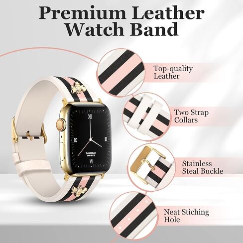 Designer Leather Bands with Charms Compatible with Apple Watch 38mm 40mm 41mm 42mm(S10) 42mm(S1/2/3) 44mm 45mm 46mm 49mm Women Men Strap for iWatch Series 10/9/8/7/6/5/4/3/2/1/SE/Ultra1 2 in Kuwait