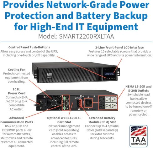 Eaton Tripp Lite Series SmartPro 1950VA 1950W 120V Line-Interactive Sine Wave UPS - 7 Outlets, Extended Run, Network Card Option, LCD, USB, DB9, 2U Rack/Tower, TAA in Saudi Arabia