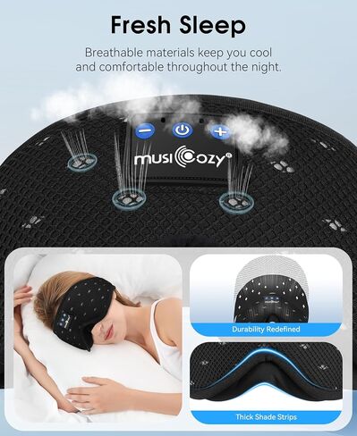 MUSICOZY Sleep Headphones Breathable Sleep Mask Bluetooth 5.4 Wireless Earphones Mask Sleeping Eyemask for Side Sleepers for Women Men Travel Meditation Gift (Mesh Black) in Saudi Arabia
