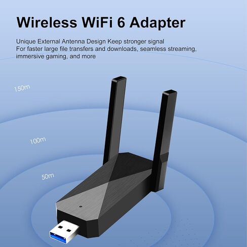 محول WiFi 6 USB للكمبيوتر الشخصي لسطح المكتب ، AX1800 WIFI Adapter 2.4G/5G محول شبكة لاسلكية خالية من السائق المزدوجة مع هوائي عالية الكسب ، WPA3 ، حجم السفر ، يدعم Windows 11/10 in Saudi Arabia