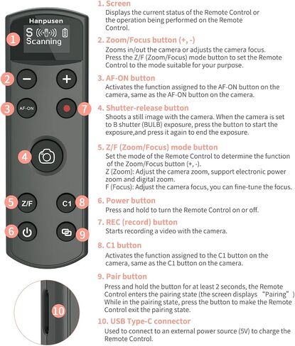 Hanpusen Wireless Rechargeable Camera Remote Control for Sony ZV-1F, ZV-E10 in Kuwait