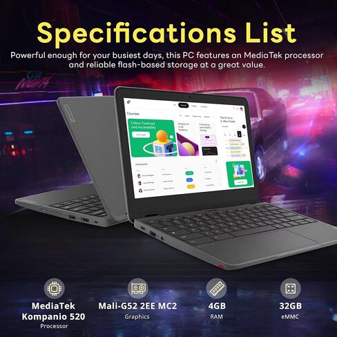 Lenovo 300e Yoga Chromebook Gen 4 11.6" 2-in-1 Touchscreen Chromebook, MediaTek Kompanio 520 Processor, 4GB RAM, 32GB eMMC, ‎Integrated Graphics, Wi-Fi 6, Chrome OS, Gray (Renewed) in Saudi Arabia