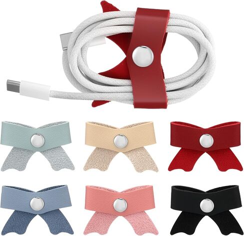 Weysat 12 Pcs PU Leather Charger Cord Organizer Bow Cord Keeper Headphone Earphone Bowknot Cable Management USB Cable Organizer in Saudi Arabia