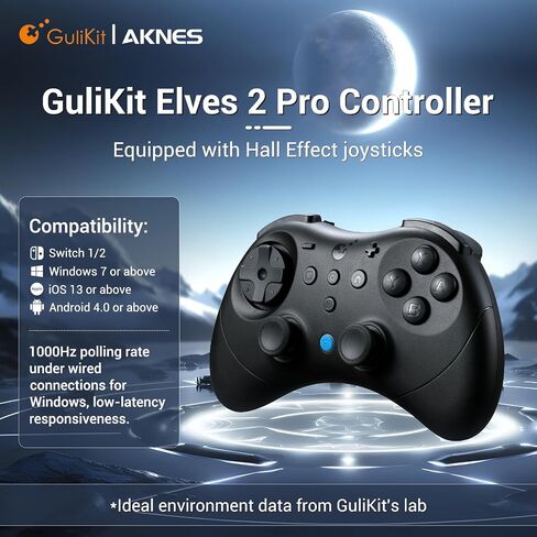 AKNES GuliKit Elves 2 Pro Wireless Gaming Controller for Switch/Switch 2, Windows, iOS and Android - Hall Effect Joysticks, 1000Hz Polling Rate, 3 Rumble Modes, Gyro Aiming - Transparent Black in Saudi Arabia