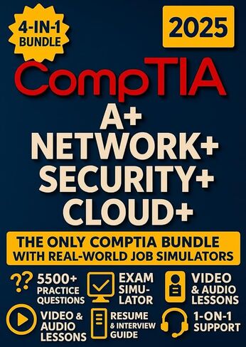 Comptia Security + ، A + ، Network + & Cloud + Exam Prep (4-in-1): الدليل الأكثر اكتمالا وقوة [الفيديو والصوت + مختبرات + اختبارات كاملة الطول + دليل الوظيفي والسيرة الذاتية + 24 التدريبات الأسبوعية ومحاكاة الامتحانات] in Saudi Arabia