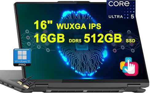 Lenovo Yoga 7 16 2-in-1 AI PC Laptop | 16 "Wuxga Touch | Intel 12-Core Ultra 5 125U (> I7-1335U) | 16GB DDR5 512GB SSD الإصبع الخلفي Thunderbrint FHD Camera Win11pro W/DLCA in Kuwait