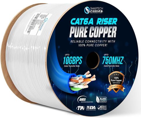 كبلات Smartech Cables Cat6a Riser 1000ft- الأكثر مصدقة بنسبة 100 ٪ من النحاس النحاس العاري الصلبة 6A Ethernet Cable -23 AWG ، 750 MHz ، POE ++ - زوج ملتوي غير محجوز (UTP) - 10 جيجابايت سرعة عالية للشبكات والألعاب in Saudi Arabia