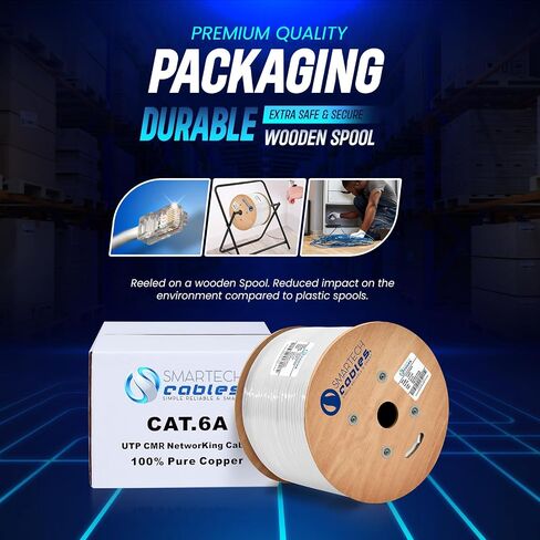 كبلات Smartech Cables Cat6a Riser 1000ft- الأكثر مصدقة بنسبة 100 ٪ من النحاس النحاس العاري الصلبة 6A Ethernet Cable -23 AWG ، 750 MHz ، POE ++ - زوج ملتوي غير محجوز (UTP) - 10 جيجابايت سرعة عالية للشبكات والألعاب in Saudi Arabia