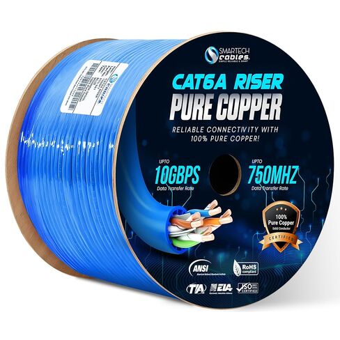 كبلات Smartech Cables Cat6a Riser 1000ft- الأكثر مصدقة بنسبة 100 ٪ من النحاس النحاس العاري الصلبة 6A Ethernet Cable -23 AWG ، 750 MHz ، POE ++ - زوج ملتوي غير محجوز (UTP) - 10 جيجابايت سرعة عالية للشبكات والألعاب in Kuwait