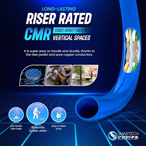 كبلات Smartech Cables Cat6a Riser 1000ft- الأكثر مصدقة بنسبة 100 ٪ من النحاس النحاس العاري الصلبة 6A Ethernet Cable -23 AWG ، 750 MHz ، POE ++ - زوج ملتوي غير محجوز (UTP) - 10 جيجابايت سرعة عالية للشبكات والألعاب in Kuwait