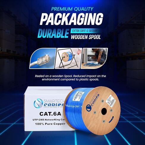 كبلات Smartech Cables Cat6a Riser 1000ft- الأكثر مصدقة بنسبة 100 ٪ من النحاس النحاس العاري الصلبة 6A Ethernet Cable -23 AWG ، 750 MHz ، POE ++ - زوج ملتوي غير محجوز (UTP) - 10 جيجابايت سرعة عالية للشبكات والألعاب in Kuwait