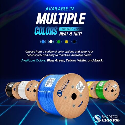 كبلات Smartech Cables Cat6a Riser 1000ft- الأكثر مصدقة بنسبة 100 ٪ من النحاس النحاس العاري الصلبة 6A Ethernet Cable -23 AWG ، 750 MHz ، POE ++ - زوج ملتوي غير محجوز (UTP) - 10 جيجابايت سرعة عالية للشبكات والألعاب in Kuwait