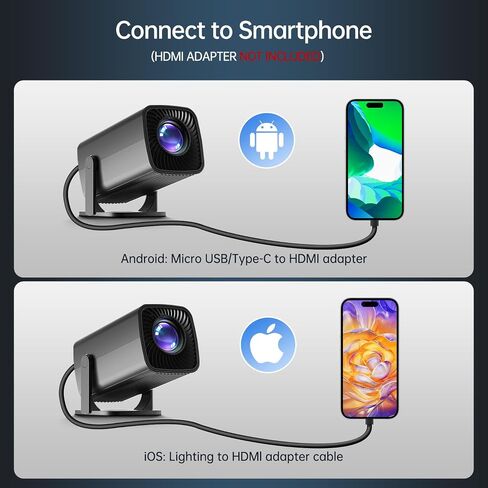 Mini Projector, Full HD 1080P Support Portable Outdoor Movie Projector, Smart Projector Compatible with Smartphone/TV Stick/Laptop/USB/HDMI, Indoor & Outdoor Use in Saudi Arabia