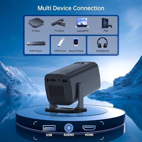 Mini Projector, Full HD 1080P Support Portable Outdoor Movie Projector, Smart Projector Compatible with Smartphone/TV Stick/Laptop/USB/HDMI, Indoor & Outdoor Use in Saudi Arabia