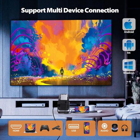 جهاز عرض صغير مع WiFi و Bluetooth ، Portable Outdible Projector 4K ، و 200 ANSI Lumens ، وجهاز عرض ذكي مع Android11.0 ، و PromeCure المدمج في التطبيق للمسرح المنزلي ، والتخييم ، والألعاب in Kuwait