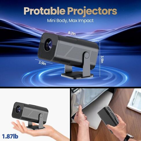جهاز عرض صغير مع WiFi و Bluetooth ، Portable Outdible Projector 4K ، و 200 ANSI Lumens ، وجهاز عرض ذكي مع Android11.0 ، و PromeCure المدمج في التطبيق للمسرح المنزلي ، والتخييم ، والألعاب in Kuwait