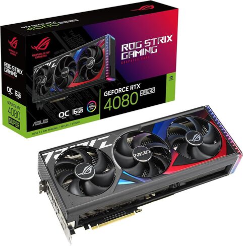 Asus Rog Strix Geforce RTX 4080 Super OC Edition Gaming Graphics Card (PCIE 4.0 ، 16GB GDDR6X ، DLSS 3 ، HDMI 2.1A ، DisplayPort 1.4A ، غرفة البخار ، لوحة خلفية ضخمة ، مزامنة Aura) (متجددة) in Saudi Arabia