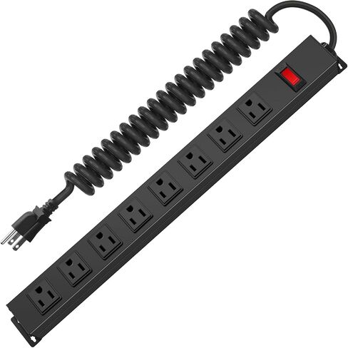 HHSOET 8 Outlet Metal Wall Mount Power Strip, Mountable Outlet with Switch, Heavy Duty Wide Spaced Surge Protector, 6 FT SJT 14AWG Black Spring Cord. in Saudi Arabia