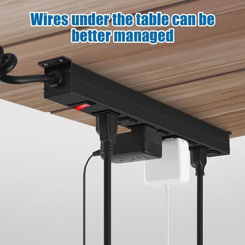 HHSOET 8 Outlet Metal Wall Mount Power Strip, Mountable Outlet with Switch, Heavy Duty Wide Spaced Surge Protector, 6 FT SJT 14AWG Black Spring Cord. in Saudi Arabia