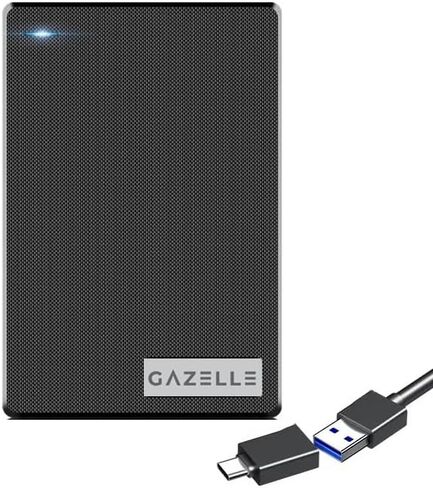 Gazelle Ultra Slim Portable Disk - 2 في 1 النوع C و USB 3.0-2 ، HDD الخارجي - للكمبيوتر الشخصي ، MAC ، الكمبيوتر المحمول ، PS4 ، Xbox One ، Xbox (أسود) (500 جيجابايت) in Saudi Arabia