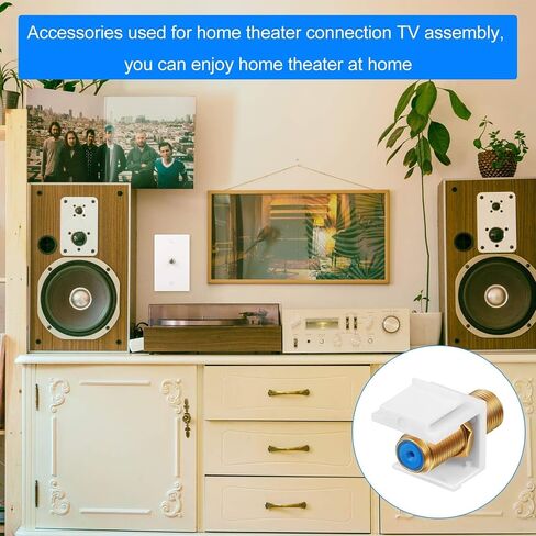 Weewooday 40 Pcs F-Type RG6 Coaxial Cable Connectors, Trapezoidal Keystone Jack Inserts - Blue Inner Core Female to Female Connector, Screw-Type Audio Speaker Trapezoid for Wall Plate (Silver) in Kuwait