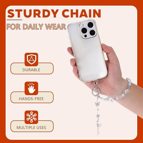 2pcs Butterfly Beaded Phone Charms Strap,Cute Phone Key Chain Crystal Phones Wrist with Tether Tab Hands-Free Wristlet Phones Keychain Charm in Saudi Arabia