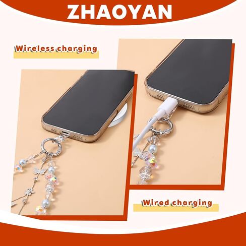 2pcs Butterfly Beaded Phone Charms Strap,Cute Phone Key Chain Crystal Phones Wrist with Tether Tab Hands-Free Wristlet Phones Keychain Charm in Saudi Arabia