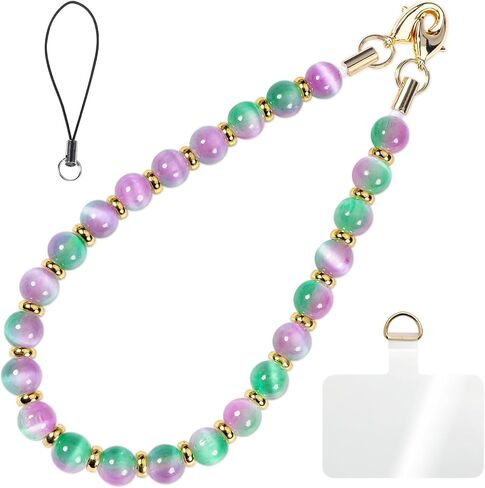 Healing Stone Phone Charm for Women, Beaded Phone Camera Wrist Strap, Handmade Cell phone Chain Lanyard with Tether Tab Keychain Decor for Wallet (Purple Peacock Agate) in Saudi Arabia