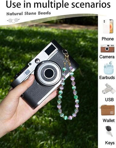 Healing Stone Phone Charm for Women, Beaded Phone Camera Wrist Strap, Handmade Cell phone Chain Lanyard with Tether Tab Keychain Decor for Wallet (Purple Peacock Agate) in Saudi Arabia