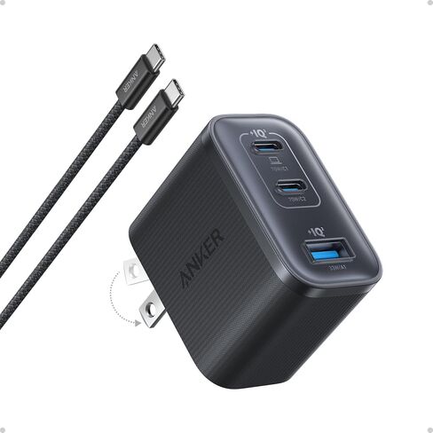 Anker Nano USB C Charger Block, Ultra-Fast 70W Output 3-Port Type C Charger, Fast Charging, Compact and Stylish, for iPhone 16/15 Series, MacBook, iPad, Pixel, Galaxy, and More (Black, Cable Included) in Saudi Arabia