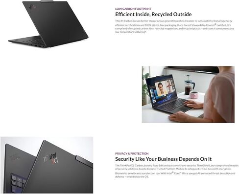 LenovoThinkPad X1 Carbon Gen 13 Aura Edition Laptop with Intel Core Ultra 7 268V vPro Processor, 14" 2.8K 2880 x 1800 OLED Non-Touch Display, Wi-Fi 7, 32GB LPDDR5X-8533MT/s RAM, 1TB SSD, and Win11 Pro in Saudi Arabia
